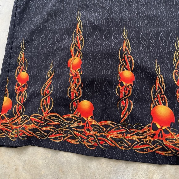 ODO Shirt Mens Extra Large Blue Gray Flaming Skulls‎ Allover Flame Biker Hot Rod - Picture 6 of 6